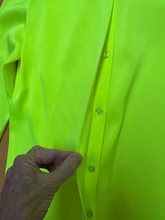 Bow Neck-Scarf Satin Crepe Shirt in Neon Yellow by Alex Perry - Picture 7 of 9